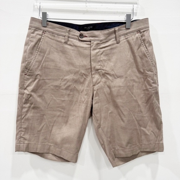 Ted Baker London Cortrom Tan Cotton Blend Flat Front Shorts Size 34R - Picture 1 of 4